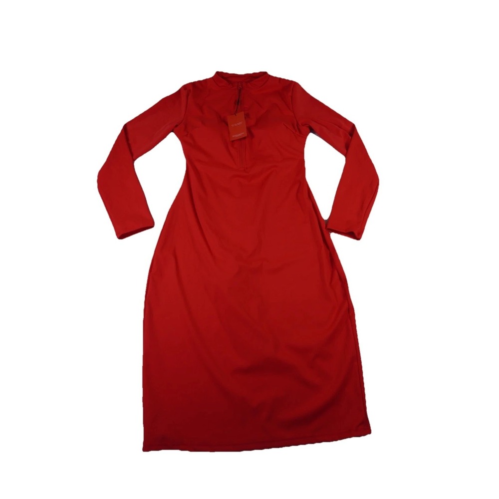 Popilush Bodycon Dress Women Large Red Half Zip Long Sleeve Mock Neck Party Wear
